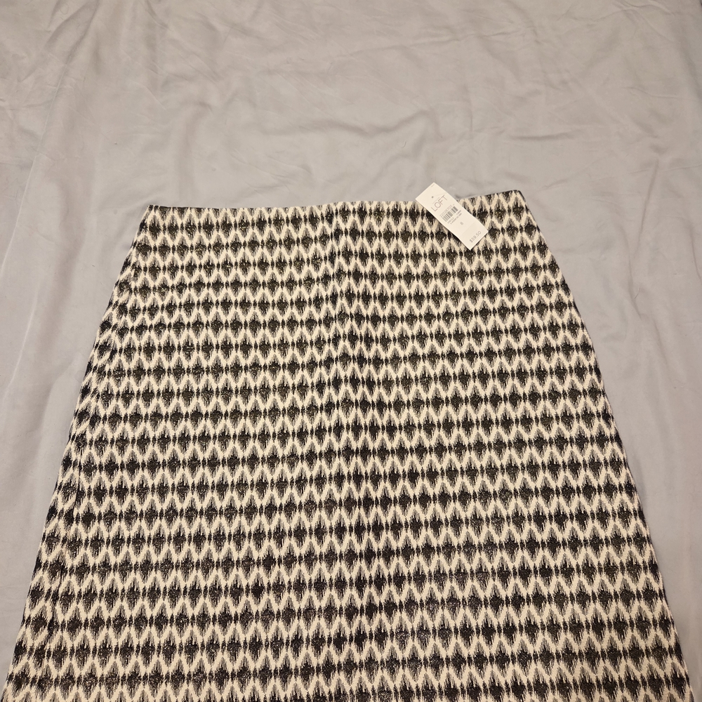Loft Black and Gold Patterned Skirt